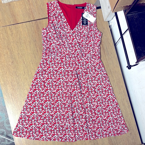 Lauren Ralph Lauren Nwt navy red white floral print wrap style zip dress - Picture 5 of 10